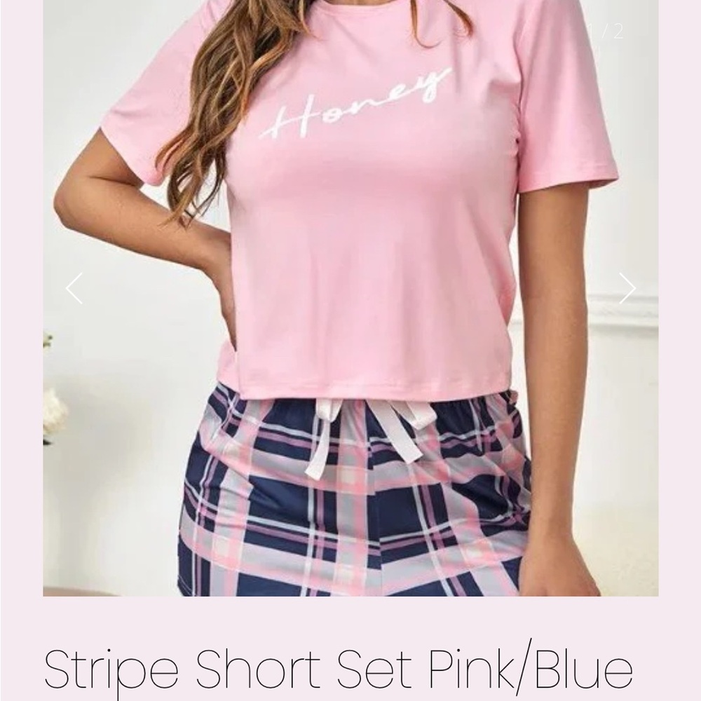 Pink Graphic Tee and Plaid Shorts Set